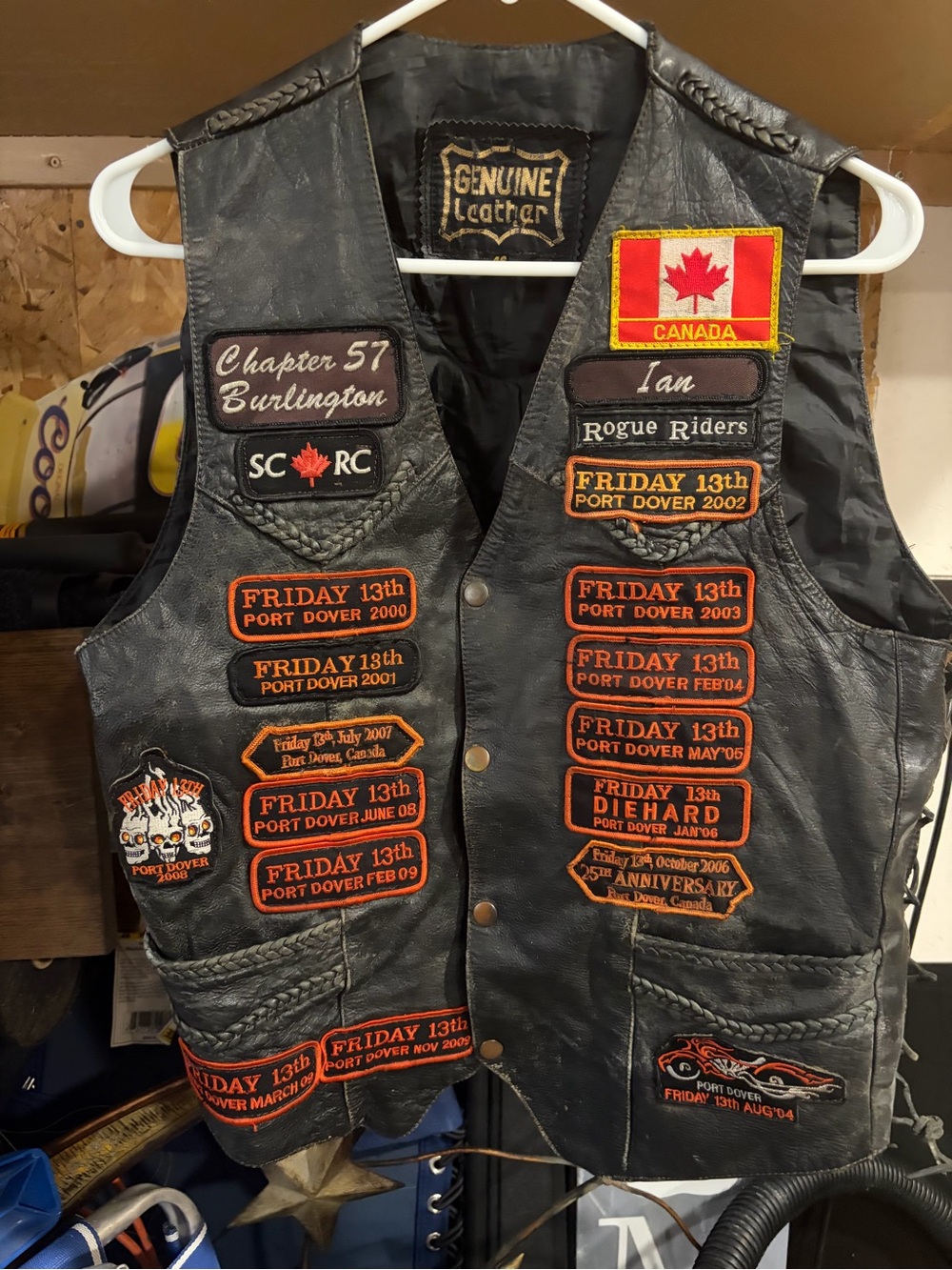 Black Men's Biker Vest with Patch Details